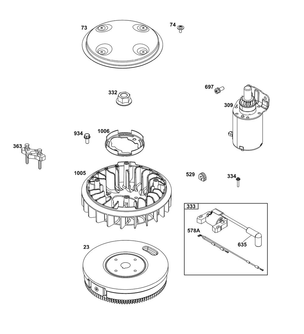 Flywheel, Ignition, And Starter Group Diagram and Parts List for 356777-0151-G1  Briggs and Stratton Engine